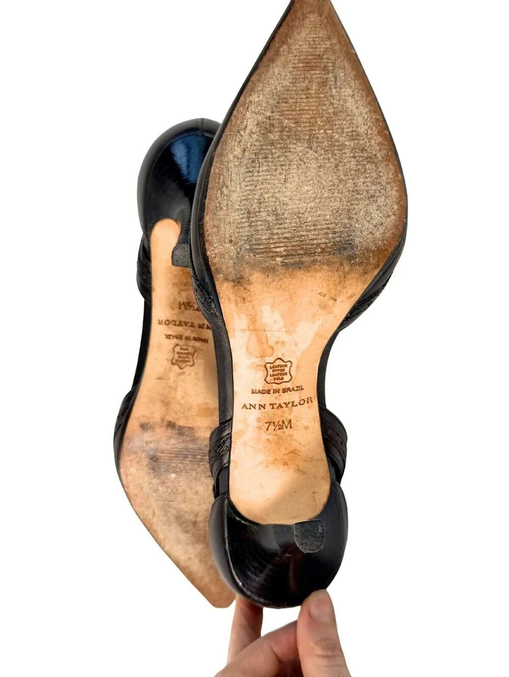 Ann Taylor Leather D'Orsay Pumps Pointed Toe Heels Brown 7.5 Made Brazil